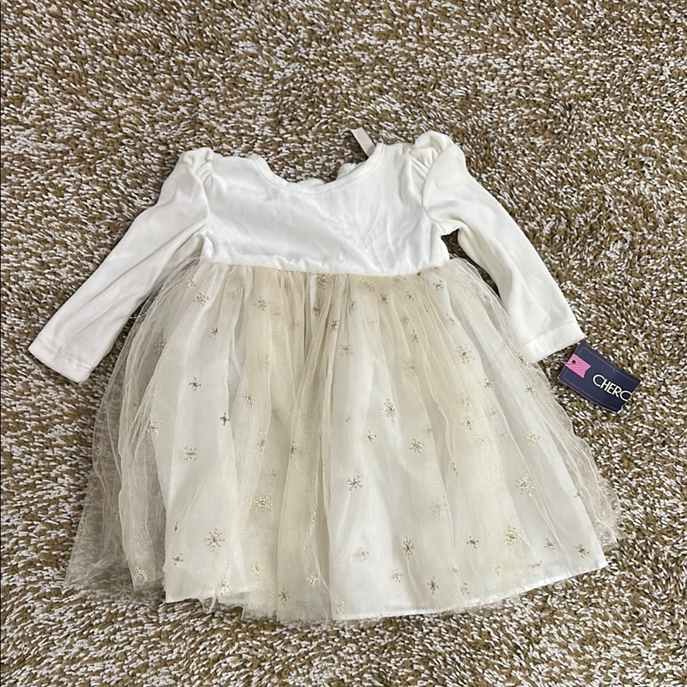 Cherokee Ivory and Gold Baby Dress